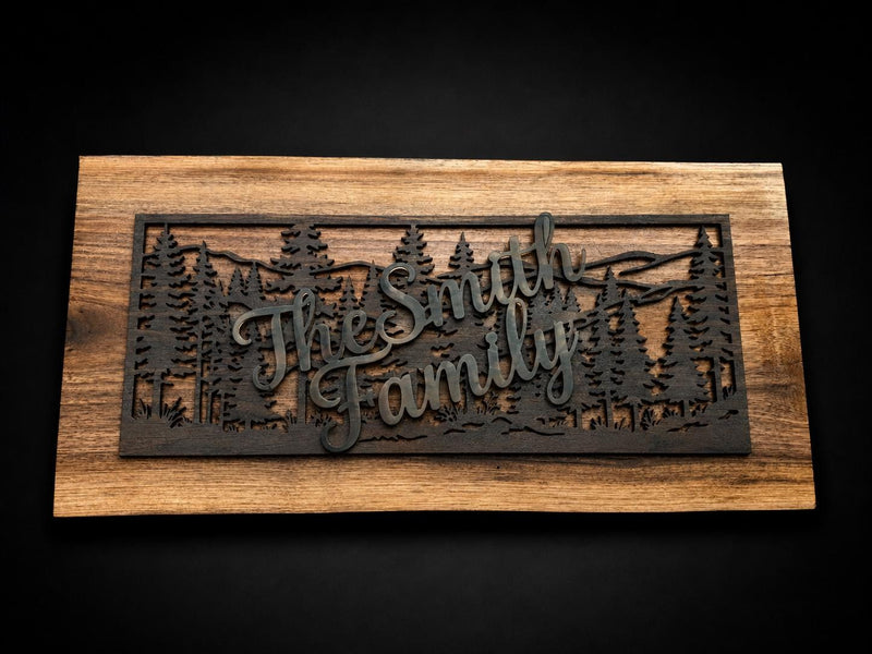 Custom Family Name Wood Sign – Layered Cabin Wall Decor with Gloss Acrylic Lettering