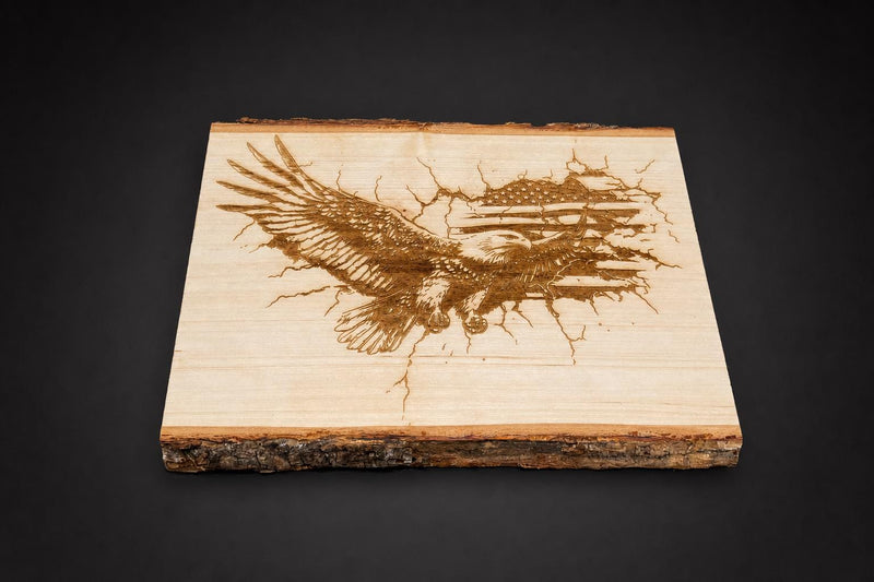 Live Edge Wood Bald Eagle Flag Art