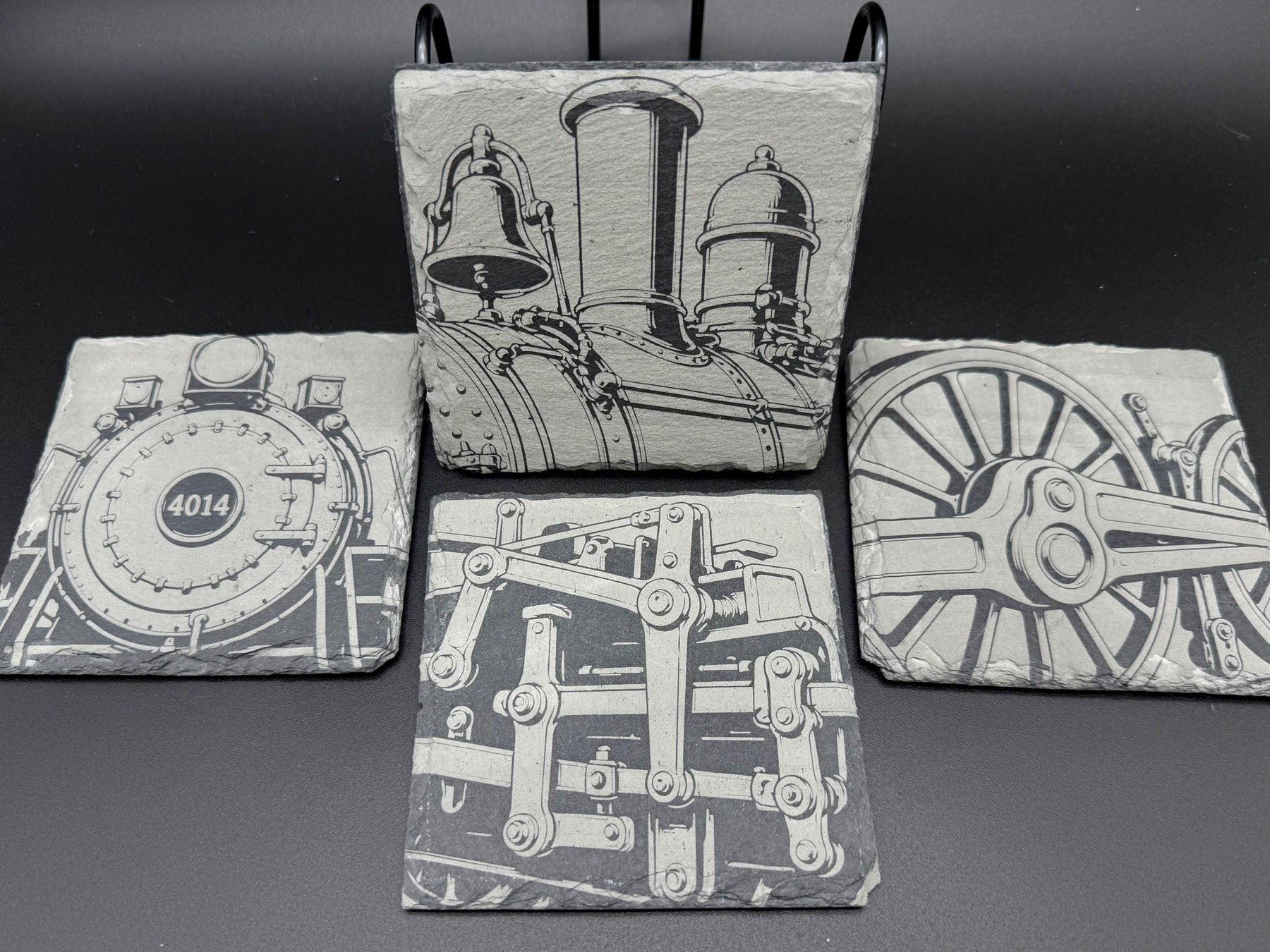 Steam Locomotive Slate Coaster Set - Gift for Train Lovers, Railroad Decor
