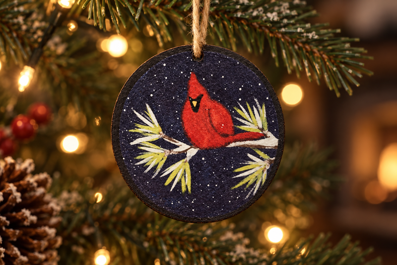 Cardinal Night Ornament in use