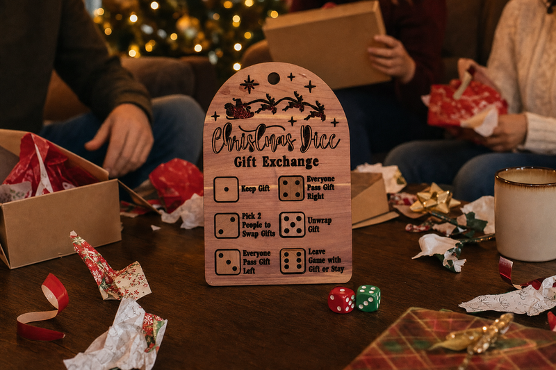 Christmas Dice Gift Exchange Game in use