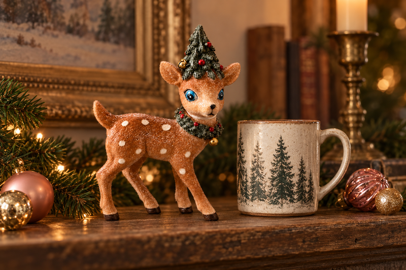 Christmas Fawn Figurine in use