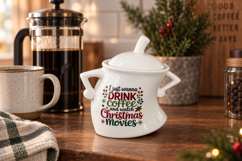 Christmas Sugar Pot in use