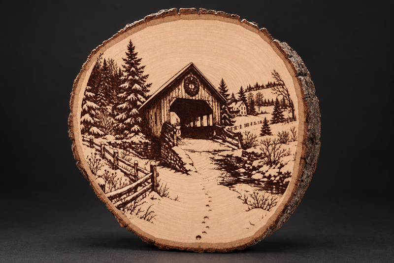 Covered Bridge Wood Slice