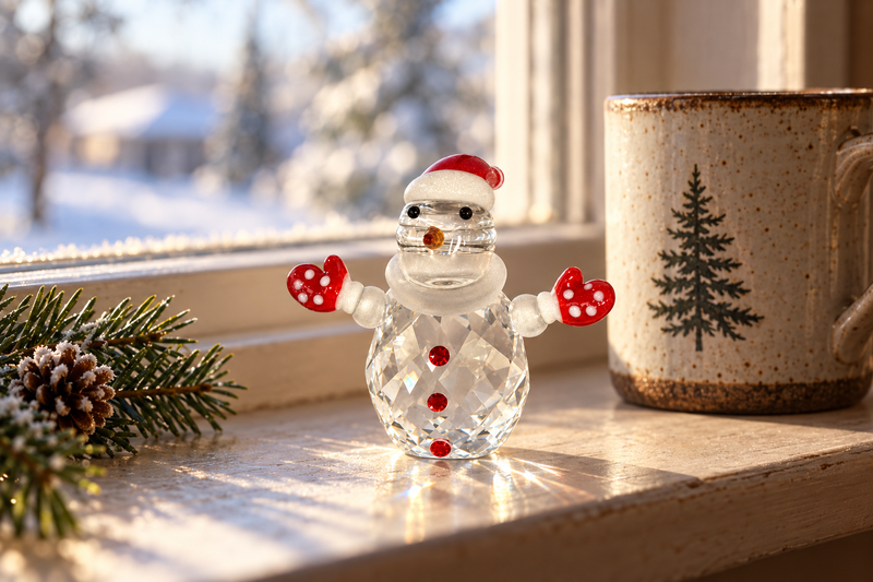 Crystal Snowman Figurine in use