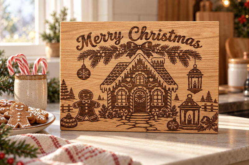 Merry Christmas Gingerbread House Board in use