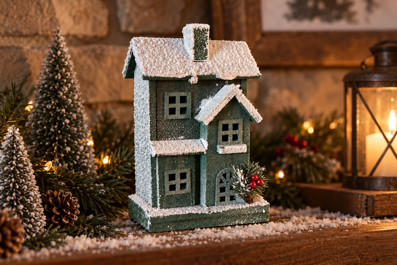 Green Snowy Christmas House in use