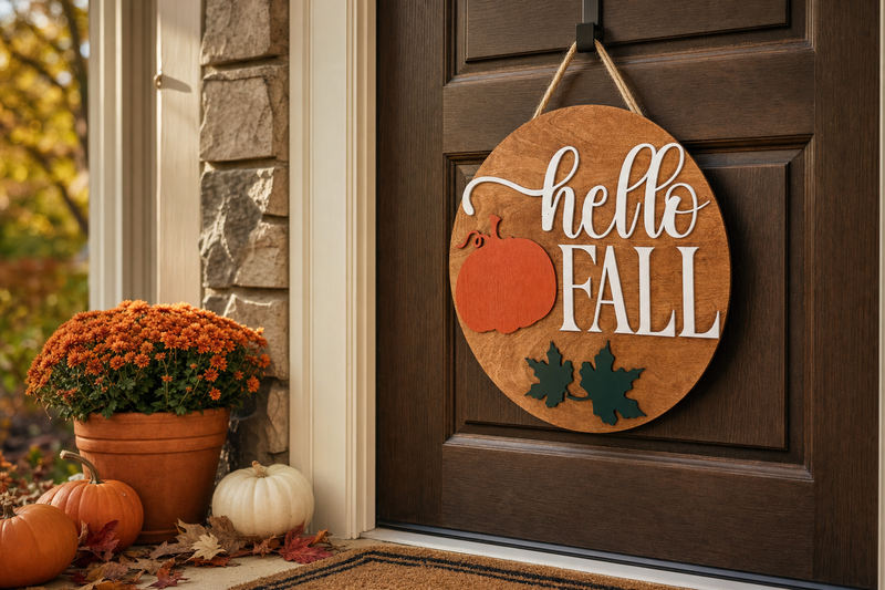 Hello Fall Door Sign in use