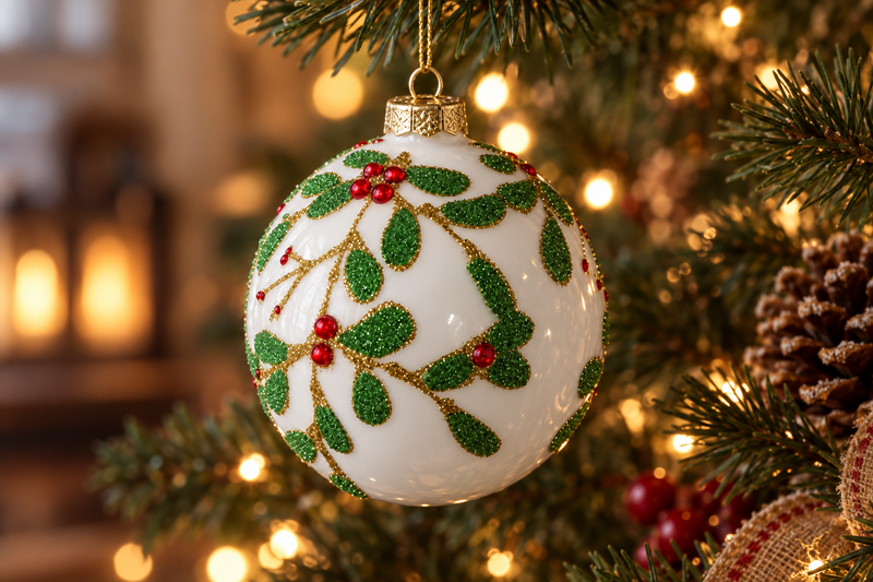 Holly Glass Ornament in use