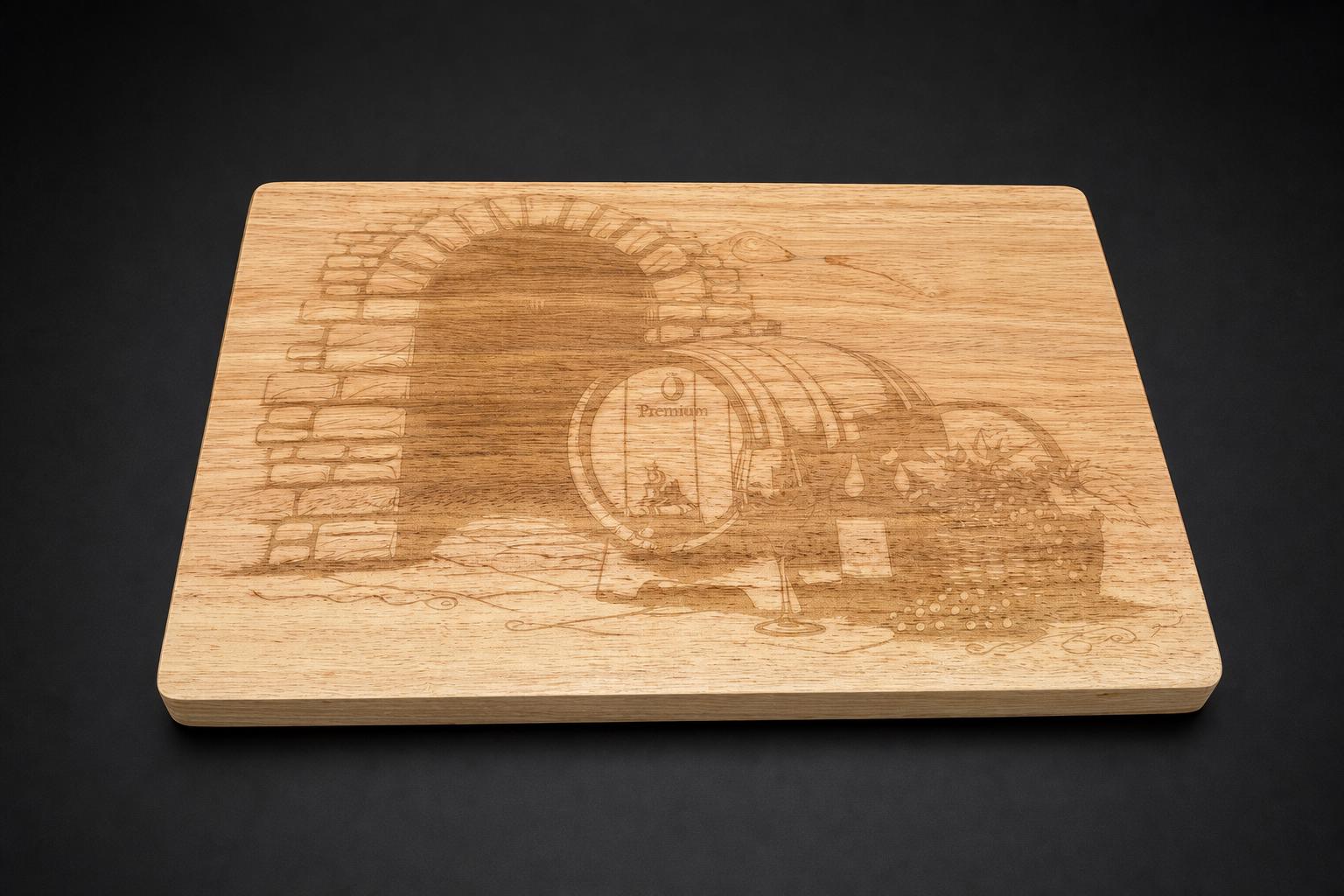 Wine Cellar Cutting Board – Natural Hardwood Winery Scene