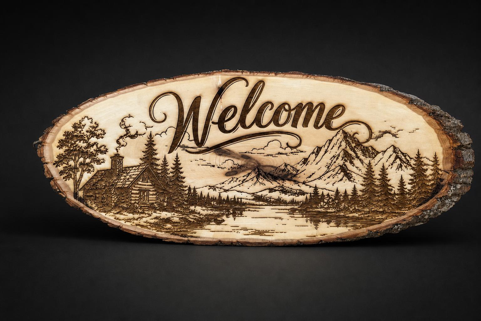 Engraved Welcome Sign Live Edge Wood Slab
