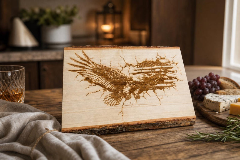 Live Edge Wood Bald Eagle Flag Art