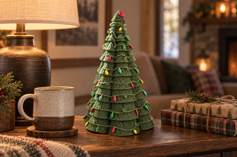 Large Christmas Light Tree Candle in use