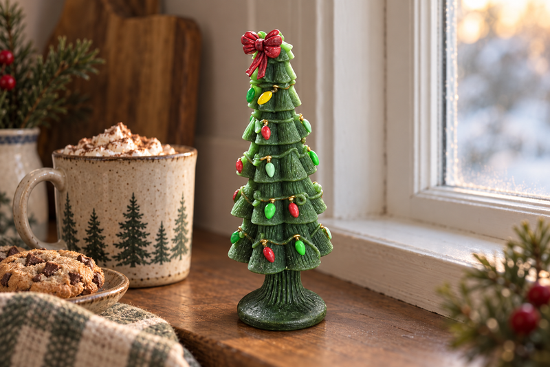 Small Christmas Light Tree Candle in use
