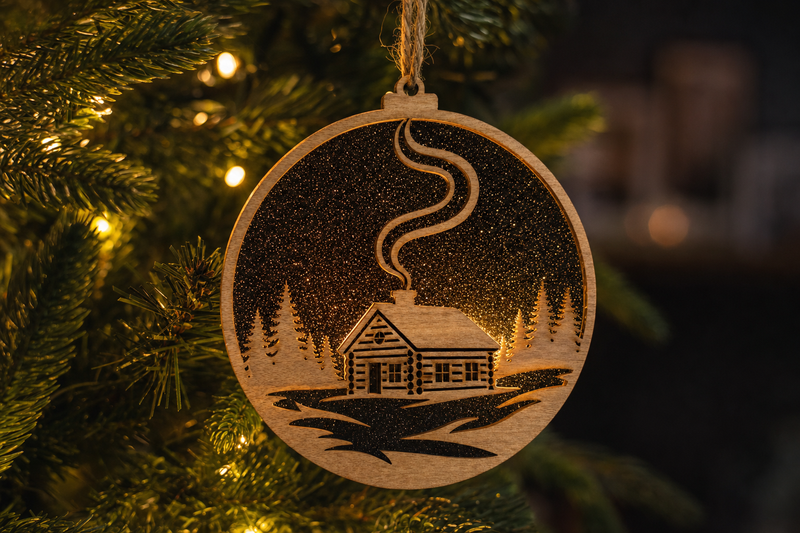 Log Cabin Ornament in use