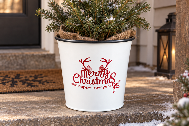 Merry Christmas Metal Bucket in use