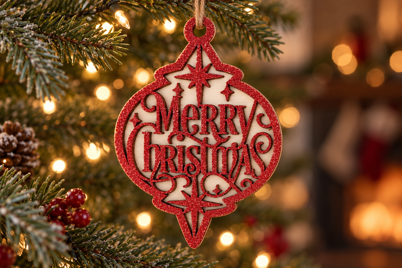 Merry Christmas Bulb Ornament in use