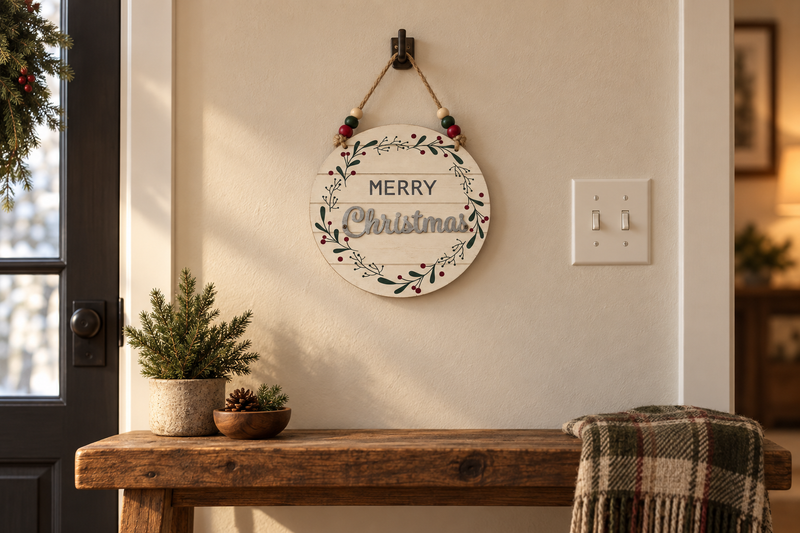 Merry Christmas Round Sign in use