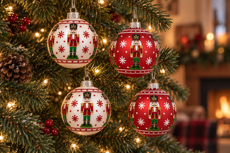 Nutcracker Glass Ornament Set in use