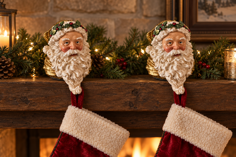 Old World Santa Stocking Holder Set in use