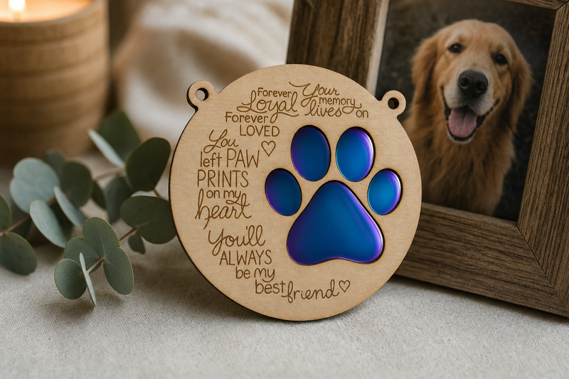 Pet Memorial Paw Ornament in use