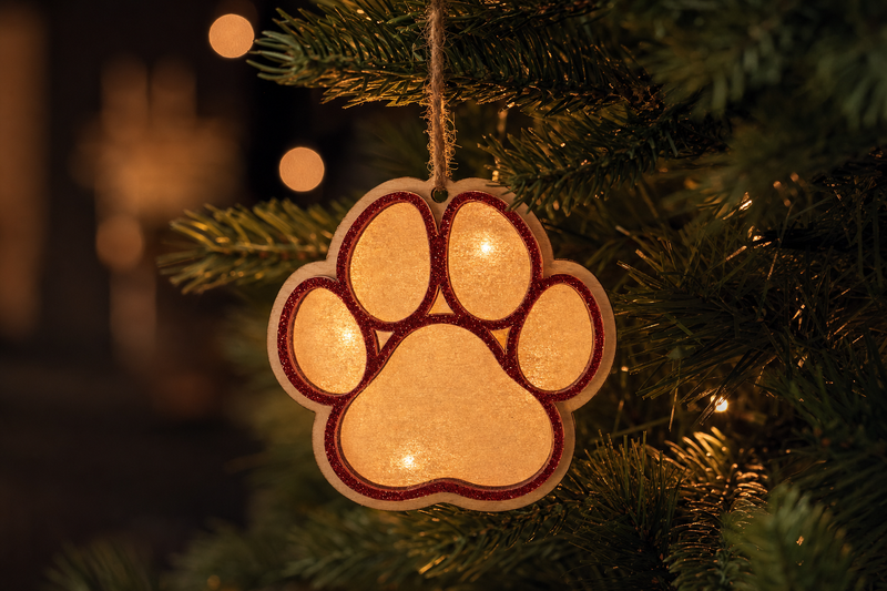 Paw Print Ornament in use