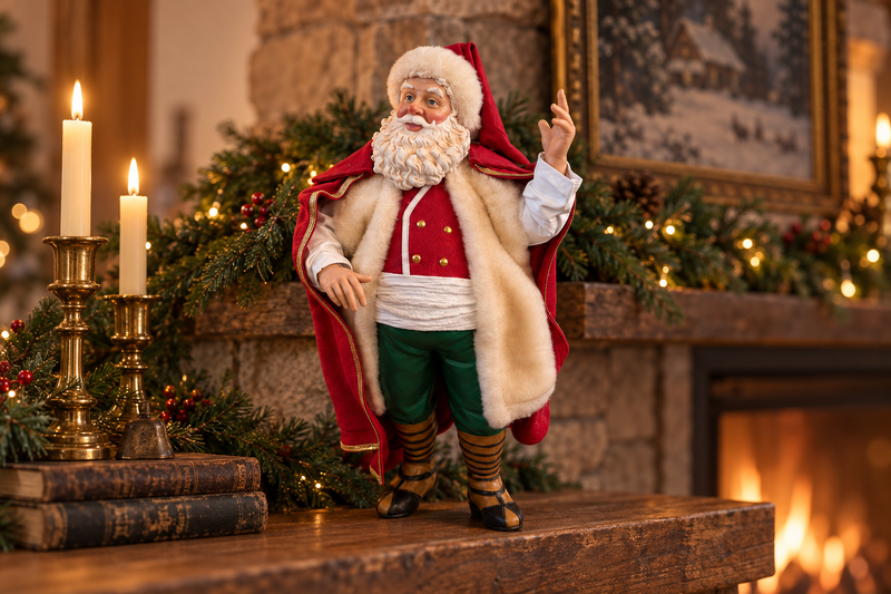 Red Cape Santa Figurine in use