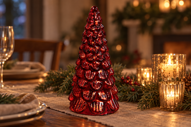 Red Glass Christmas Tree in use