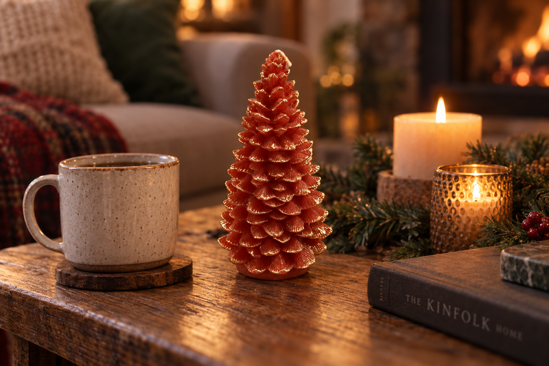 Red Pinecone Candle in use