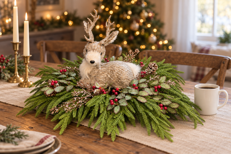 Reindeer Christmas Centerpiece on a dining table