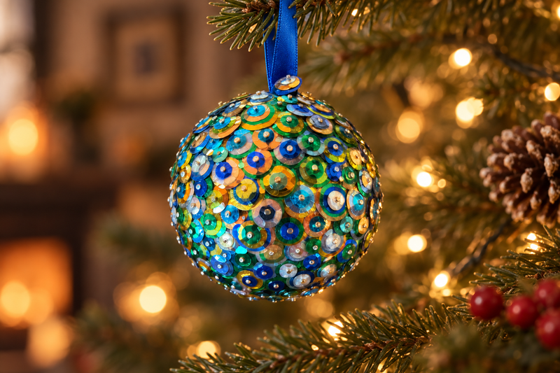 Sequin Ball Ornament in use