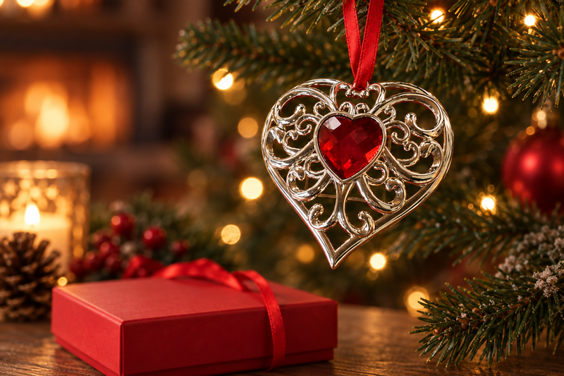 Silver Filigree Heart Ornament in use