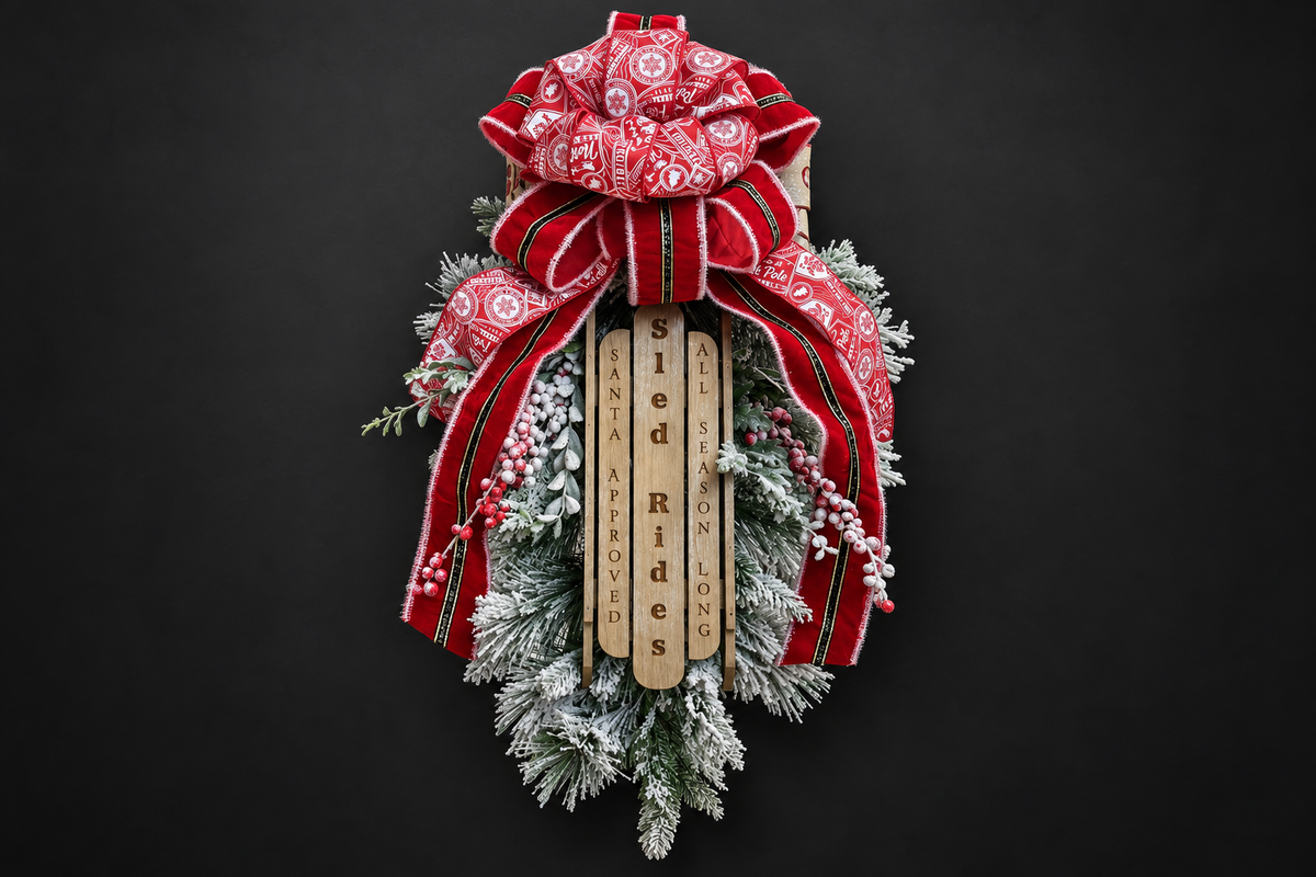 Sled Rides Flocked Christmas Swag