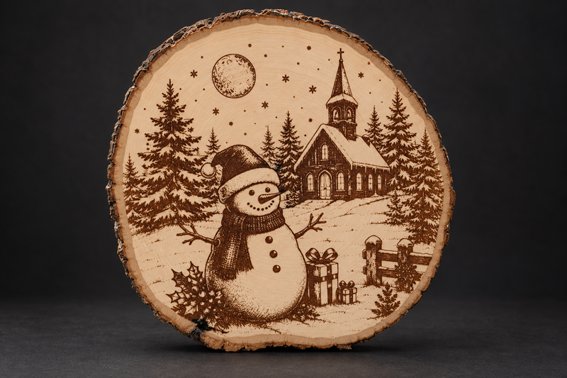 Snowman & Church Wood Slice