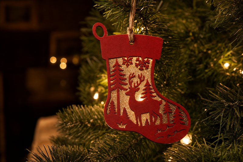 Red Stocking Ornament in use