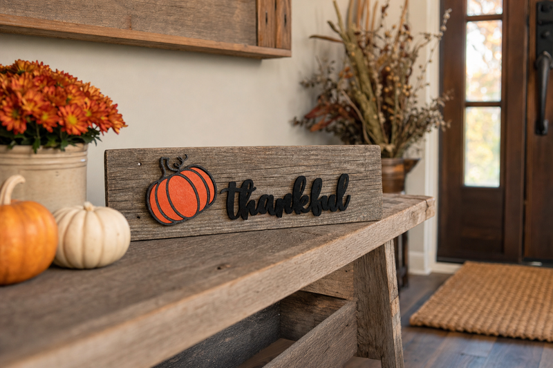 Thankful Barnwood Sign in use