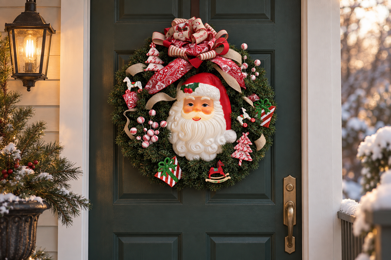 Vintage Santa Christmas Wreath in use