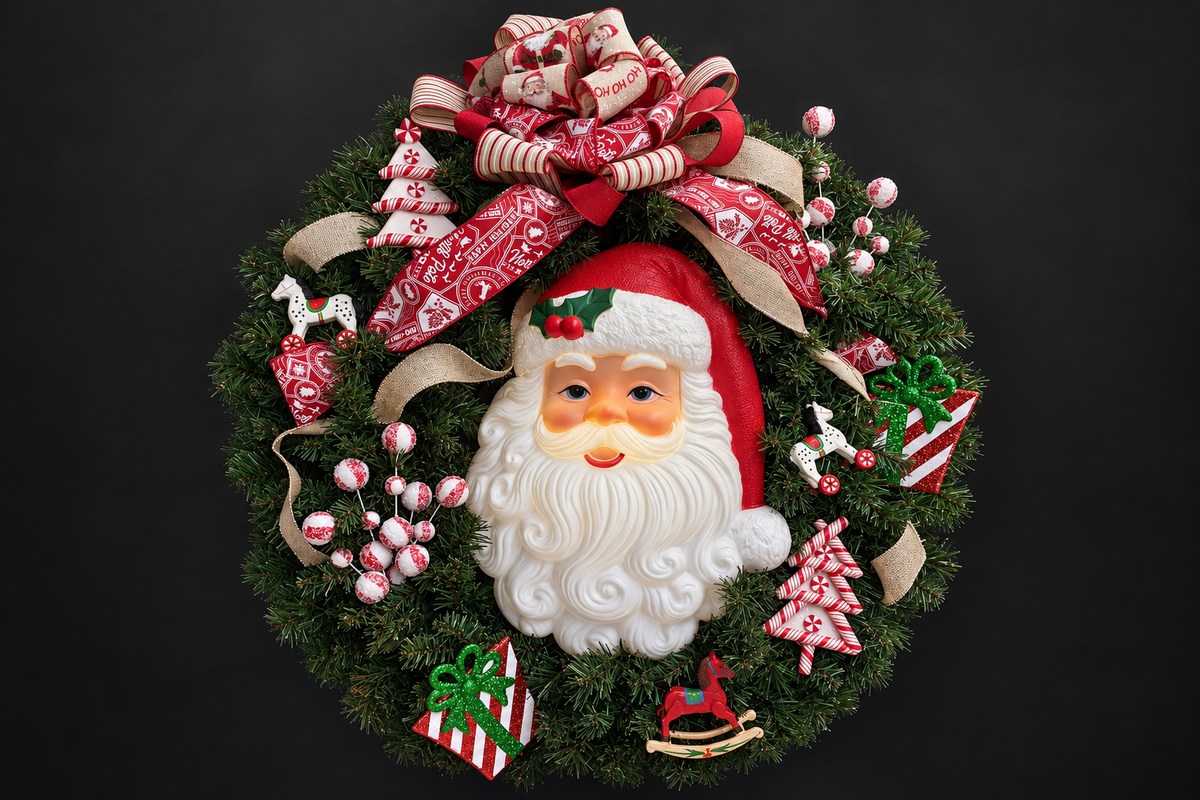 Vintage Santa Christmas Wreath