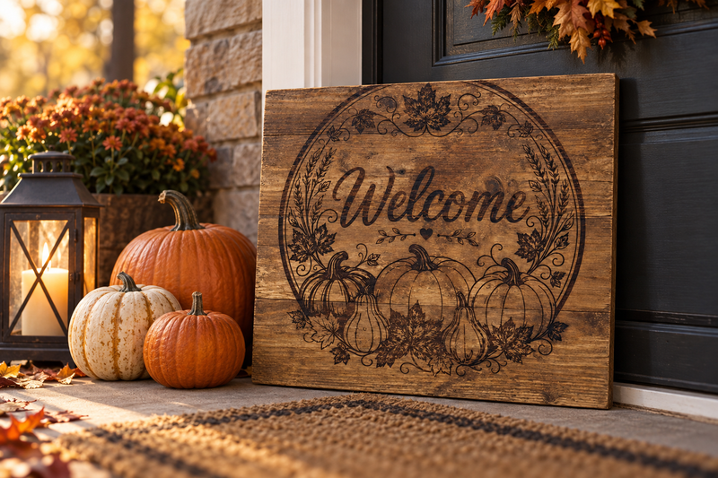 Welcome Harvest Wreath – Barnwood in use