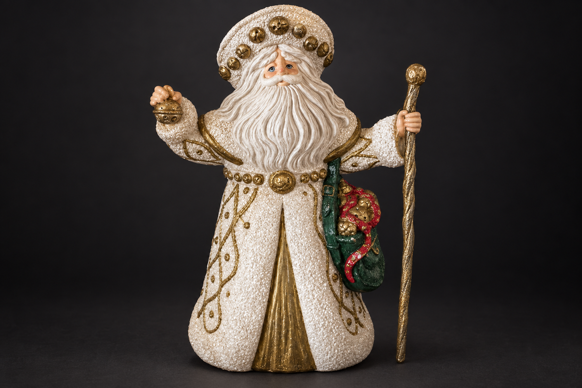 White & Gold Santa Figurine
