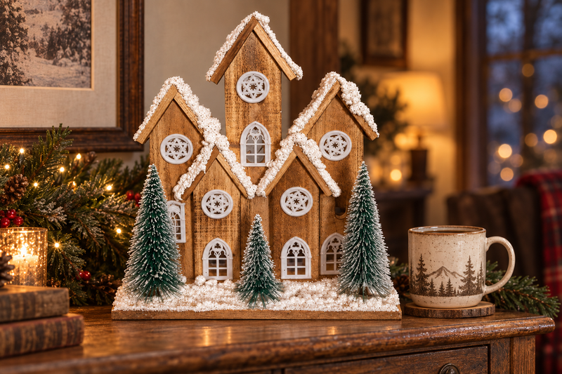 Wooden Christmas Village in use
